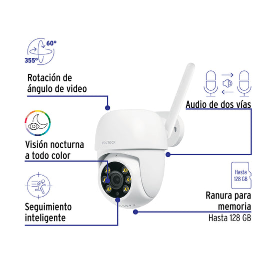 Cámara de seguridad WiFi robotizada para exterior, 3 MP, Volteck