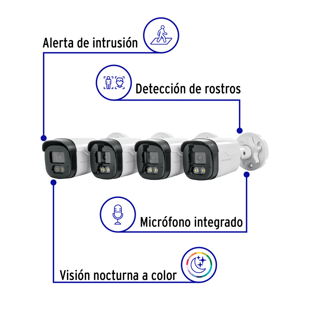 Kit de videovigilancia, 4 canales, 4 cámaras, 5 MP, disco 1 TB, Volteck