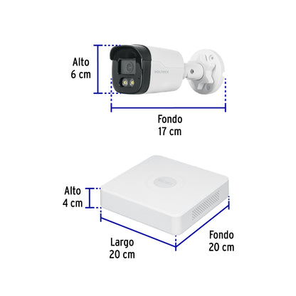 Kit de videovigilancia, 4 canales, 4 cámaras, 5 MP, disco 1 TB, Volteck