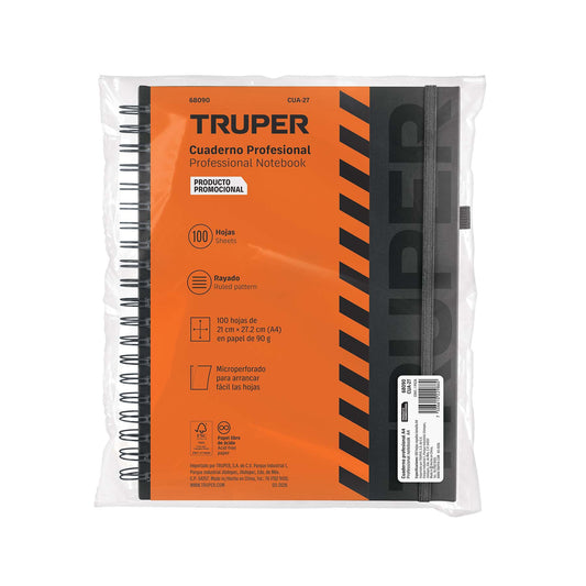 Cuaderno profesional A4, pasta dura, espiral, 100 hojas, TRUPER