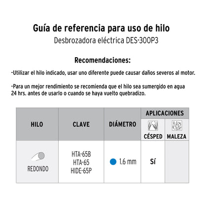 Desbrozadora eléctrica 300 W, mango “D”, 9” de corte, PRETUL