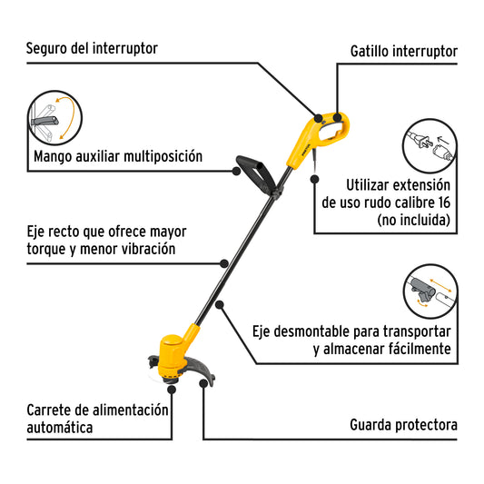 Desbrozadora eléctrica 300 W, mango “D”, 9” de corte, PRETUL