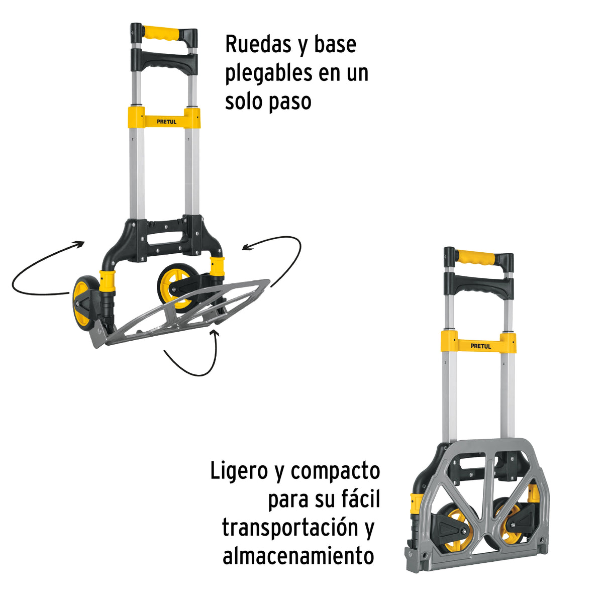 Diablo de carga plegable de aluminio y base de acero, 100 kg