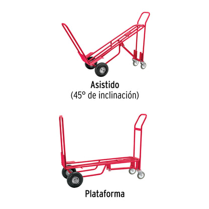 Diablo de carga convertible 3 en 1, 270 kg, ruedas neumáticas