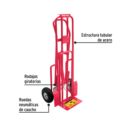 Diablo de carga convertible 3 en 1, 270 kg, ruedas neumáticas