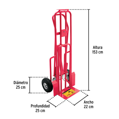 Diablo de carga convertible 3 en 1, 270 kg, ruedas neumáticas