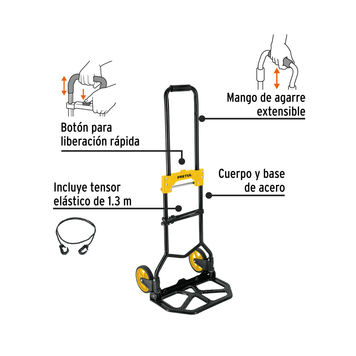 Diablo de carga plegable de acero, 60 kg, PRETUL