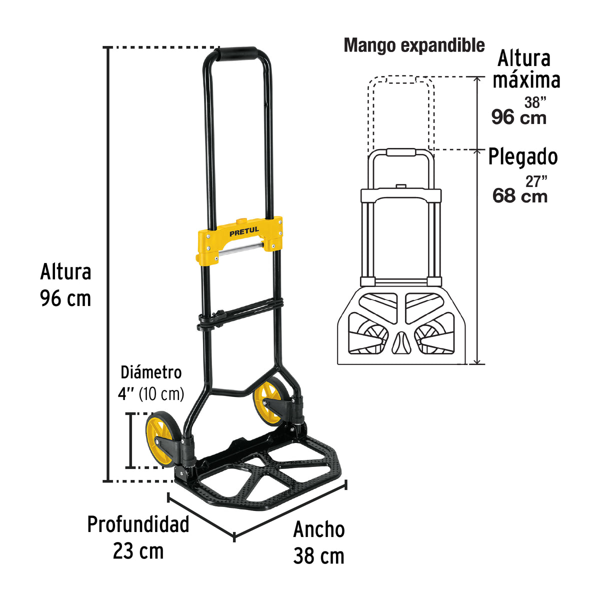 Diablo de carga plegable de acero, 60 kg, PRETUL