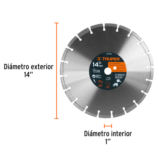 Disco de diamante 14” x 2.8 mm para ladrillo y concreto