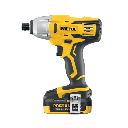 Destornillador de impacto 1/4”, 20 V, 1 batería 2 Ah, PRETUL