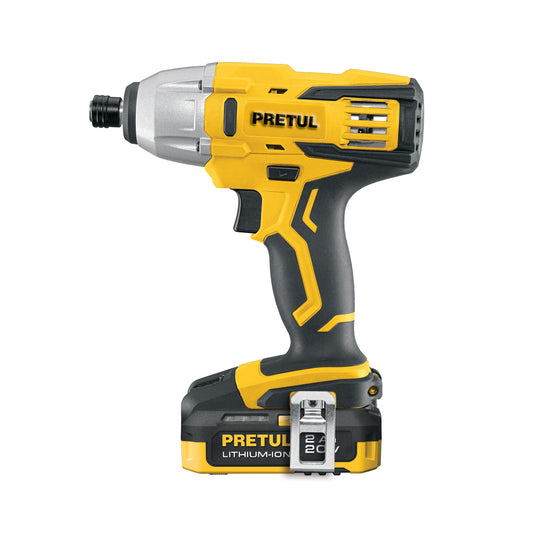 Destornillador de impacto 1/4”, 20 V, 1 batería 2 Ah, PRETUL