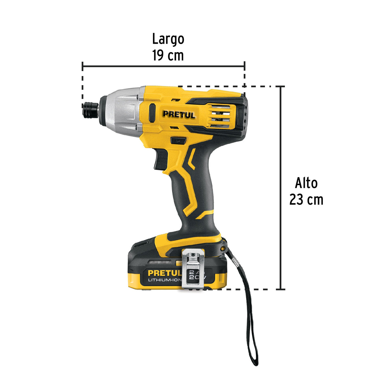 Destornillador de impacto 1/4”, 20 V, 1 batería 2 Ah, PRETUL