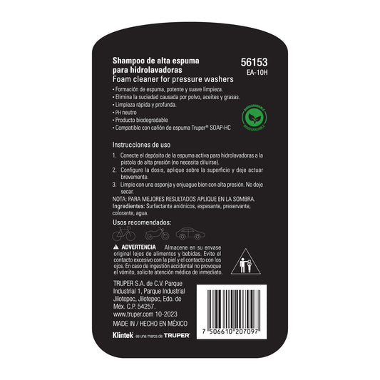 Shampoo alta espuma para hidrolavadora, 1 L, KLINTEK