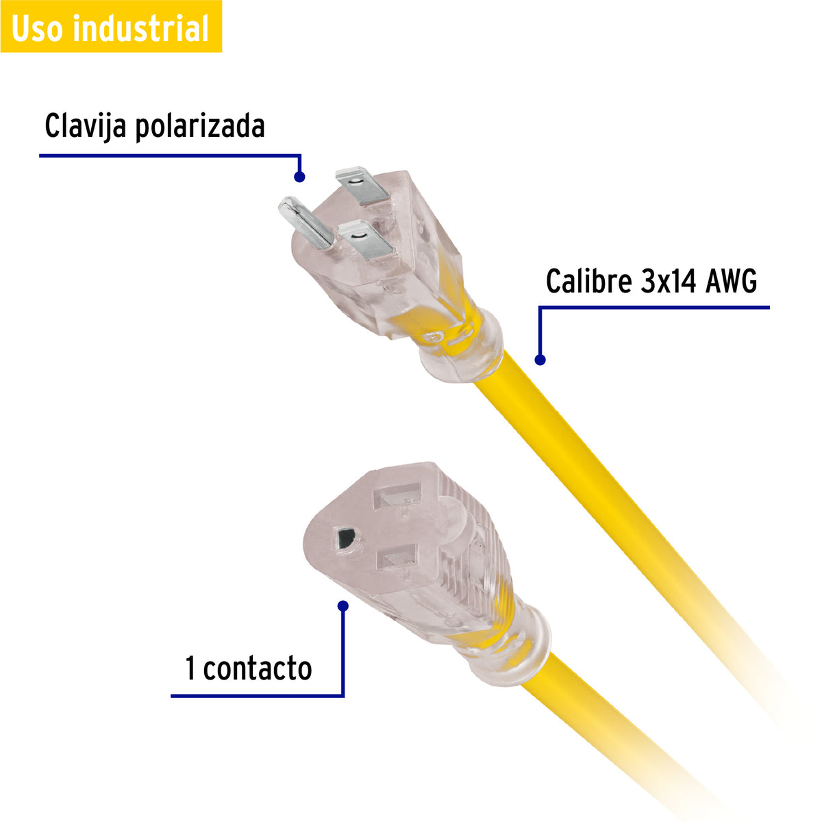 Extensión reforzada aterrizada 10 m, calibre 14, Volteck