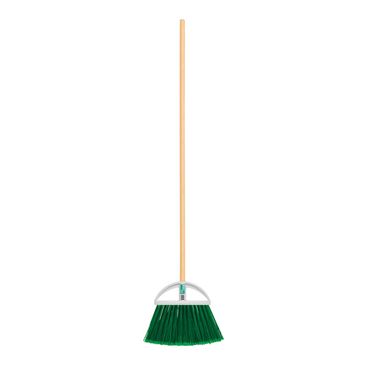 Escoba grande tipo abanico, cerdas de PVC, bastón de madera, KLINTEK