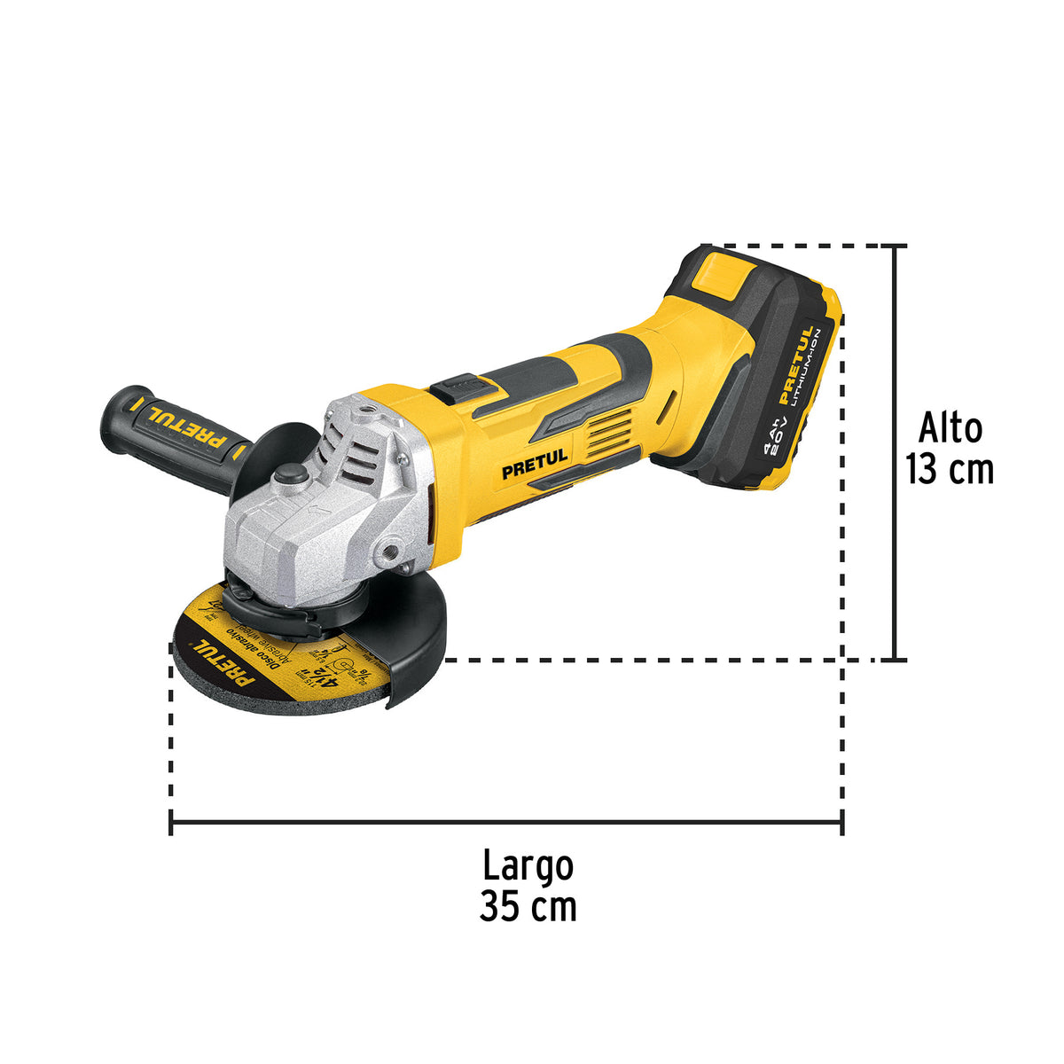 Esmeriladora 4-1/2”, 20 V, 1 batería 4 Ah, PRETUL