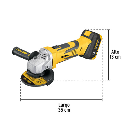 Esmeriladora 4-1/2”, 20 V, 1 batería 4 Ah, PRETUL