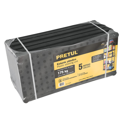 Estante plástico 5 repisas, capacidad 35 kg, 92 x 43 x 185 cm, PRETUL