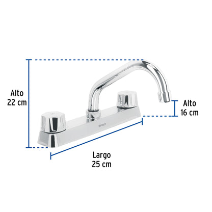 Mezcladora 8” fregadero cromo, cuello corto, hexagonal, BASIC