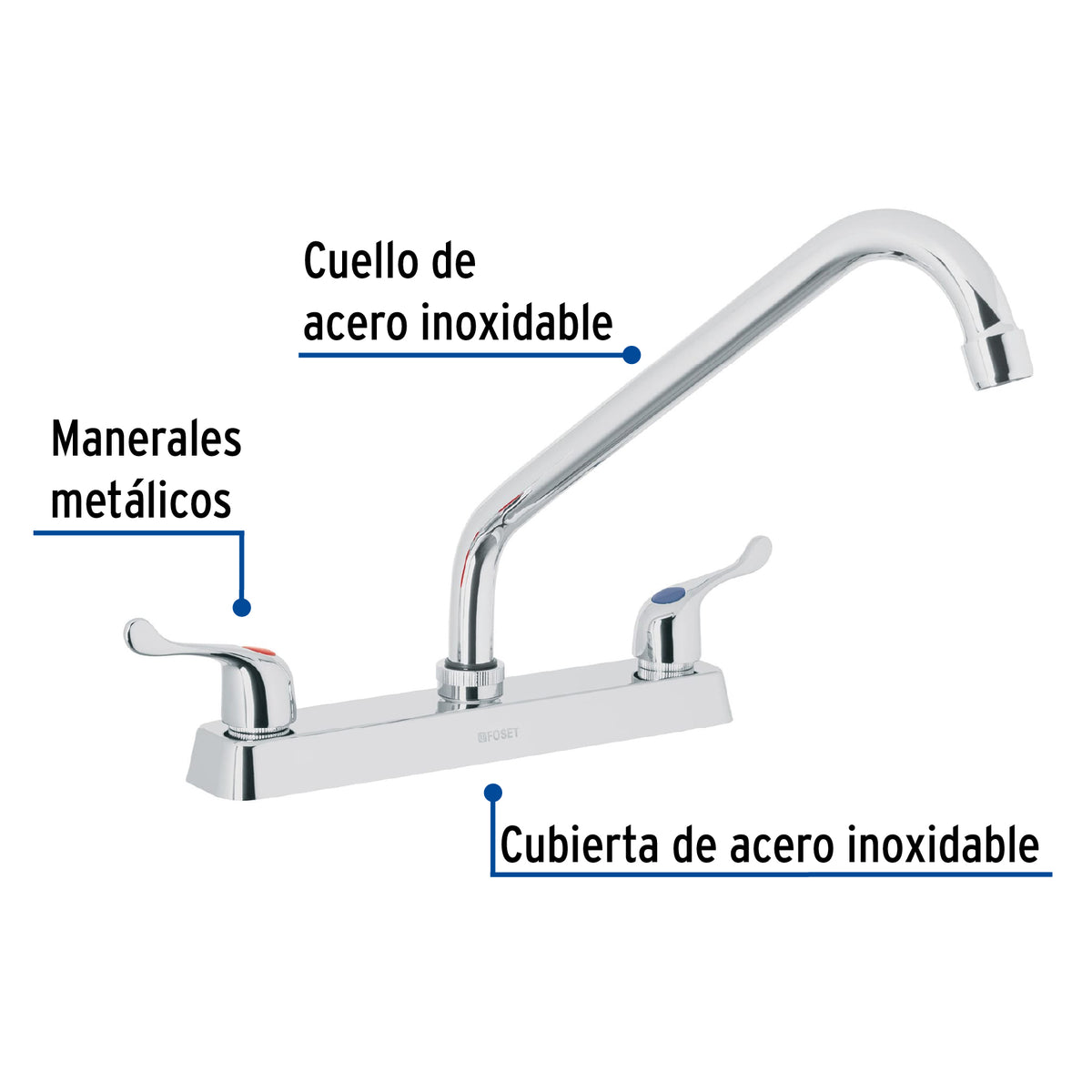 Mezcladora 8” fregadero cromo, cuello largo, palanca, BASIC