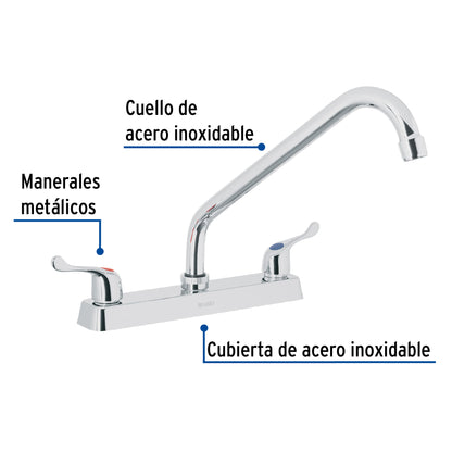 Mezcladora 8” fregadero cromo, cuello largo, palanca, BASIC
