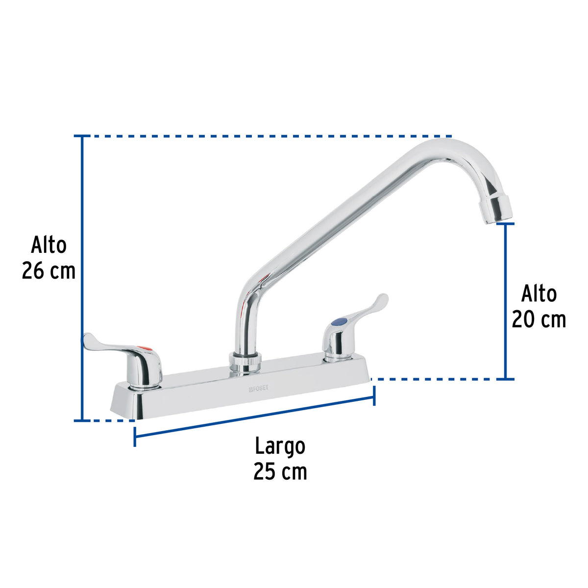 Mezcladora 8” fregadero cromo, cuello largo, palanca, BASIC