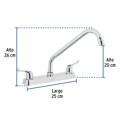 Mezcladora 8” fregadero cromo, cuello largo, palanca, BASIC