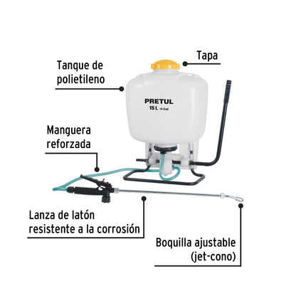 Fumigador de 15 L manual de mochila, PRETUL