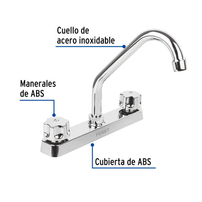 Mezcladora 8” fregadero, ABS, cuello corto, hexagonal, BASIC