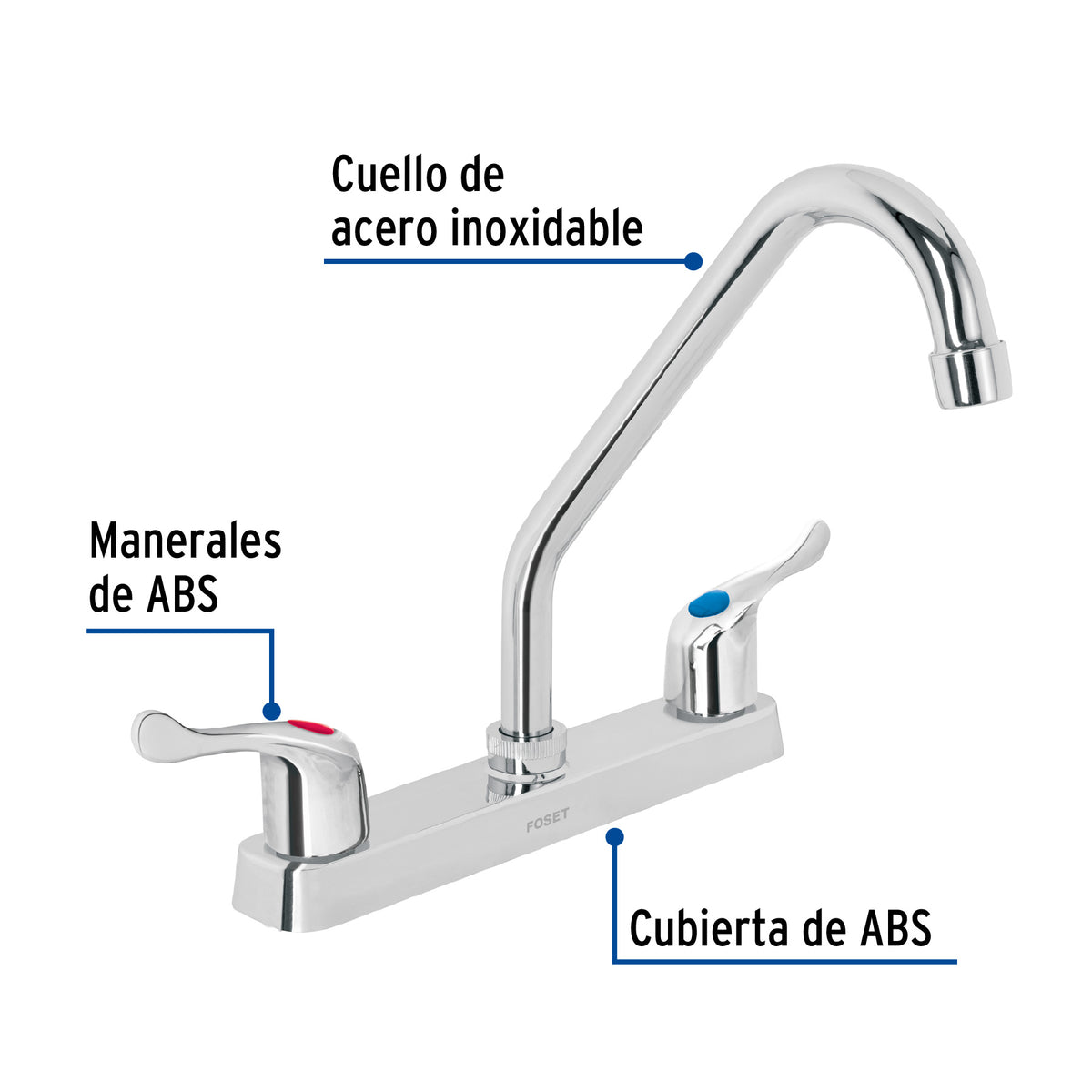 Mezcladora 8” fregadero, ABS, cuello largo, palanca, BASIC