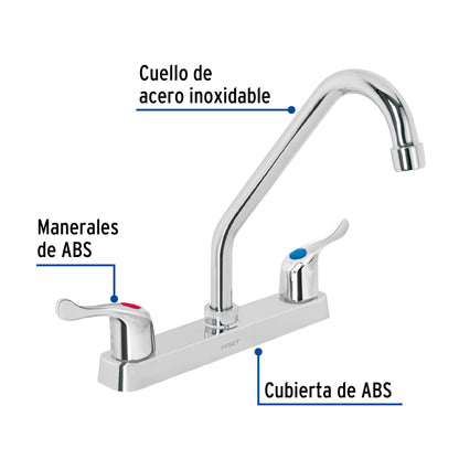 Mezcladora 8” fregadero, ABS, cuello largo, palanca, BASIC