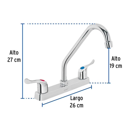Mezcladora 8” fregadero, ABS, cuello largo, palanca, BASIC
