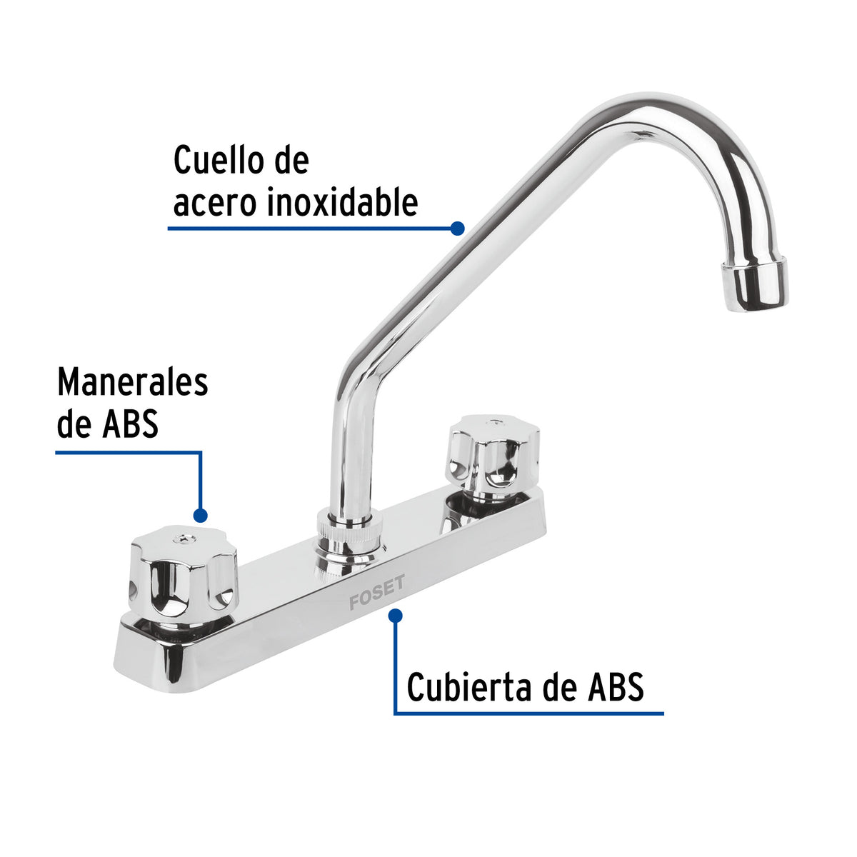 Mezcladora 8” fregadero, ABS, cuello largo, hexagonal, BASIC