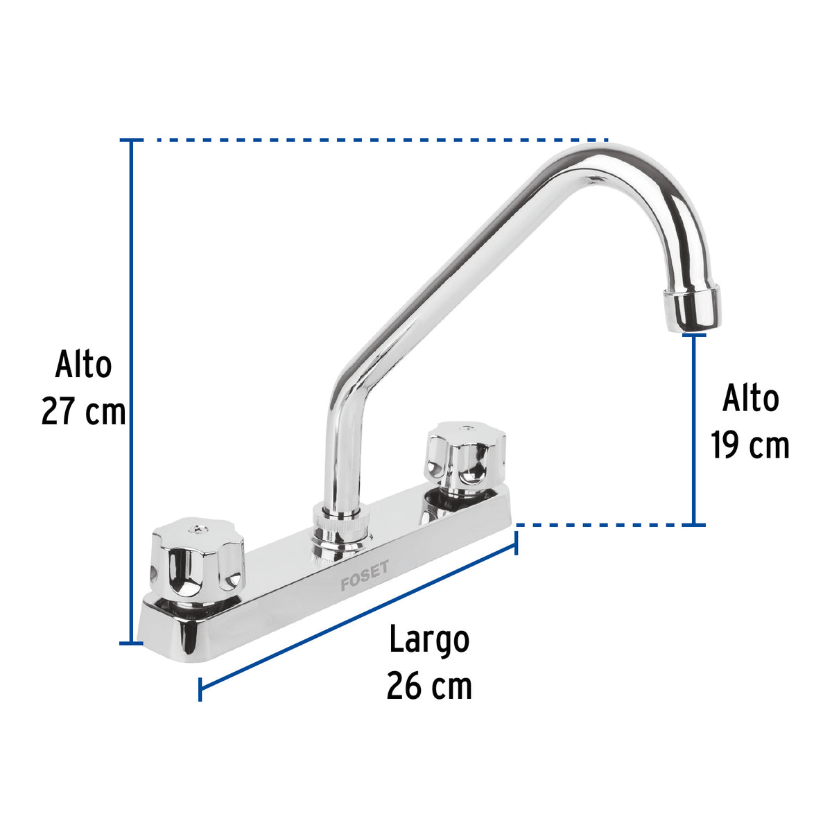Mezcladora 8” fregadero, ABS, cuello largo, hexagonal, BASIC