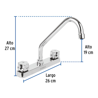 Mezcladora 8” fregadero, ABS, cuello largo, hexagonal, BASIC