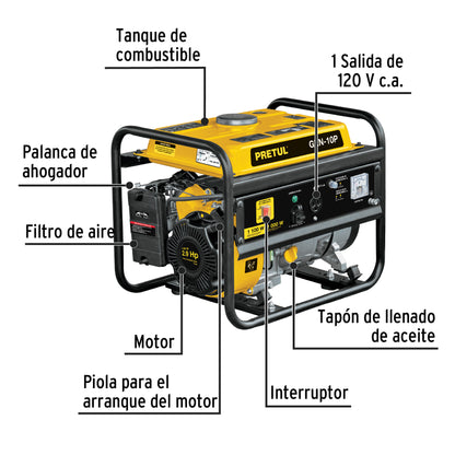 Generador portátil 1 kW, motor a gasolina, PRETUL