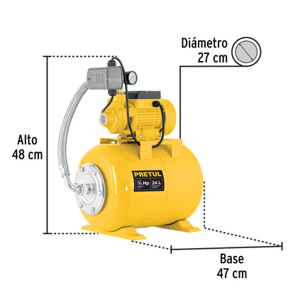 Equipo hidroneumático 24 L, bomba periférica 1/2 HP, PRETUL