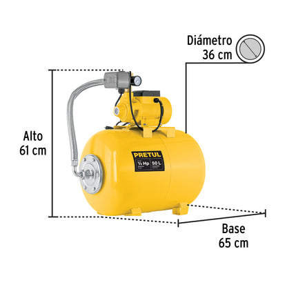 Equipo hidroneumático 50 L, bomba periférica 1/2 HP, PRETUL