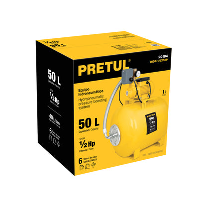 Equipo hidroneumático 50 L, bomba periférica 1/2 HP, PRETUL
