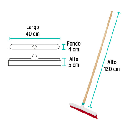 Jalador base plástico de 40 cm, con bastón de madera, KLINTEK