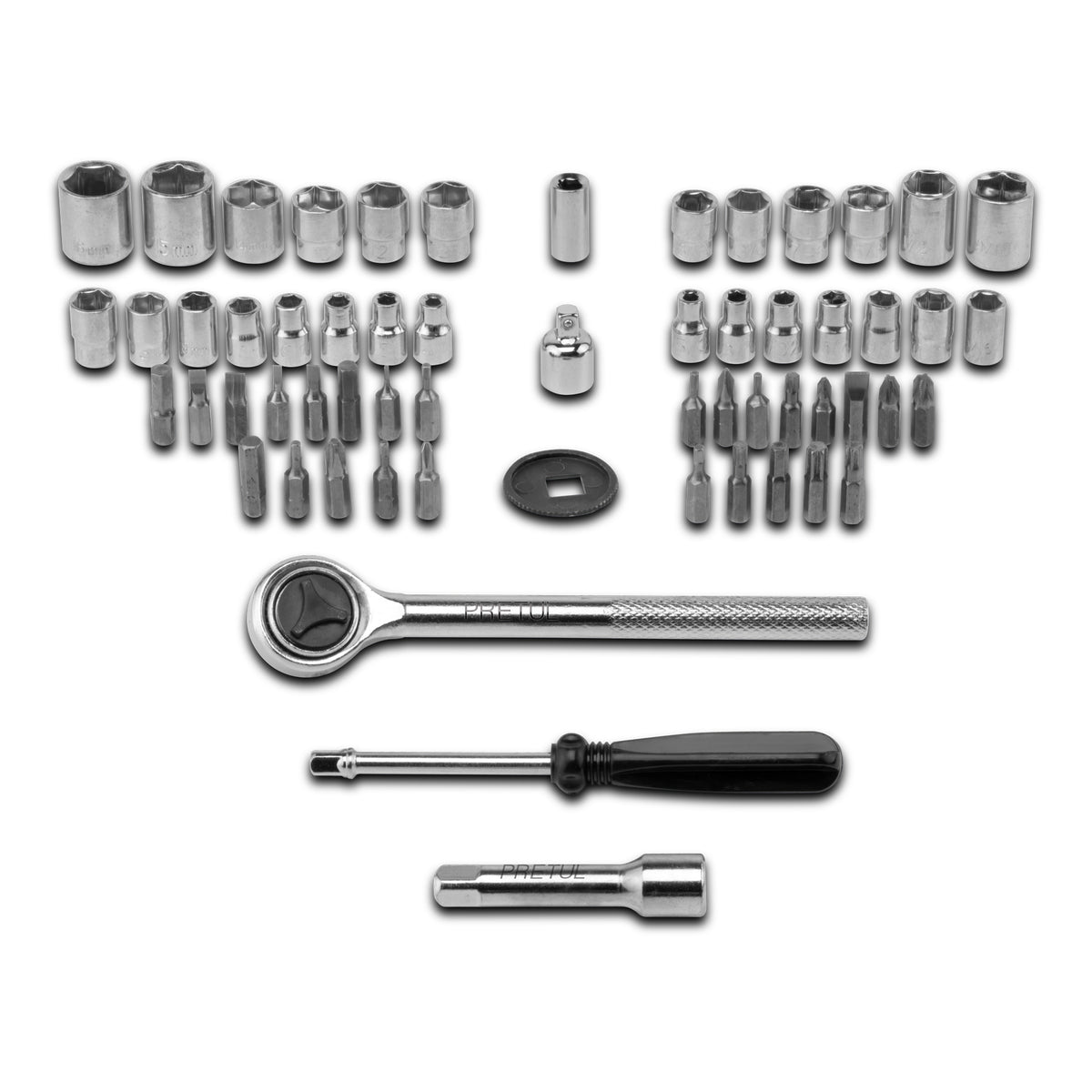 Juego de 60 herramientas 1/4” y 3/8” para mecánico, PRETUL