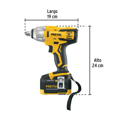 Llave de impacto 1/2”, 20 V, 155 lb/ft, 1 batería 4 Ah, PRETUL