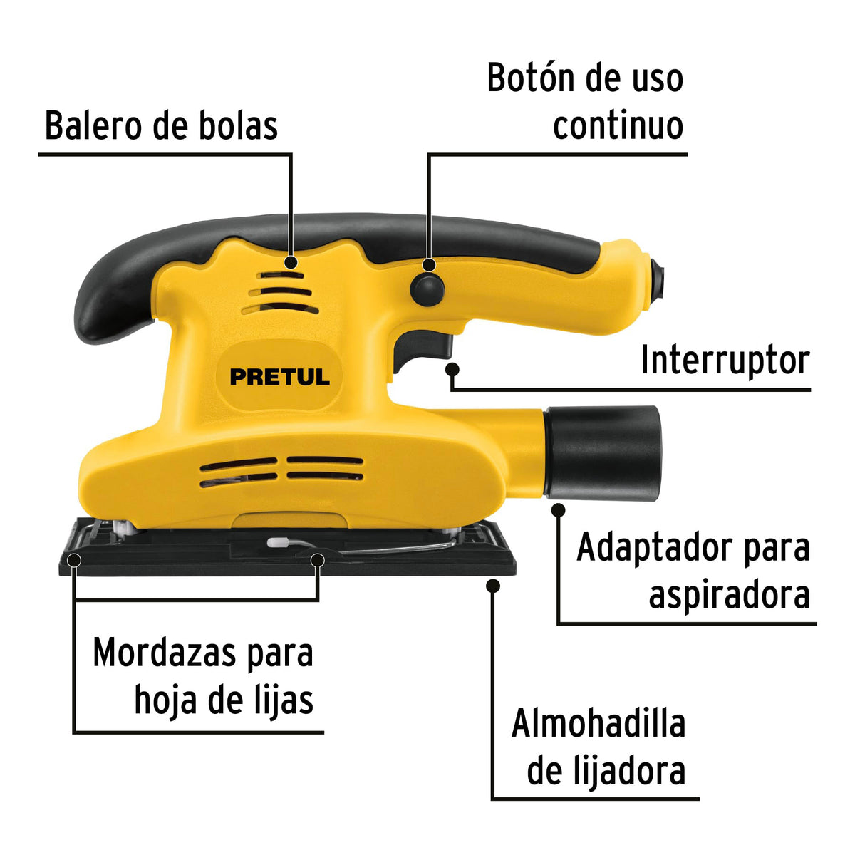 Lijadora orbital 1/3 hoja, 150 W, PRETUL