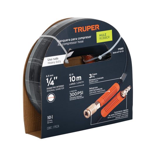Manguera para compresor de hule, 10 m x 1/4”