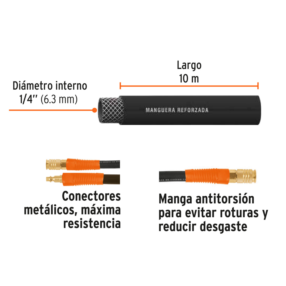 Manguera para compresor de hule, 10 m x 1/4”