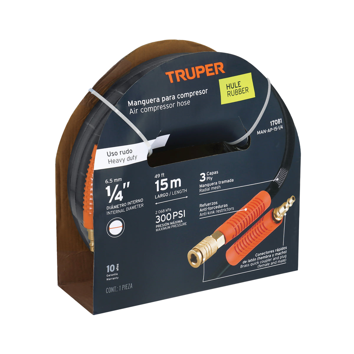 Manguera para compresor de hule, 15 m x 1/4”
