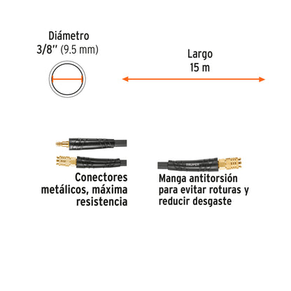 Manguera para compresor híbrida, 15 m x 3/8”