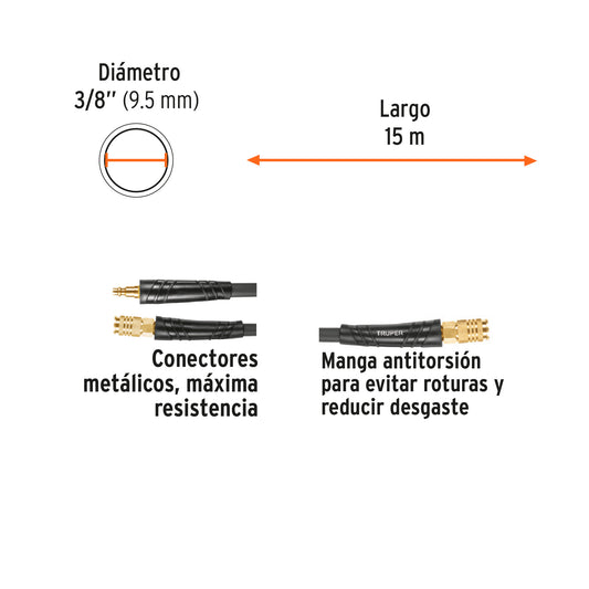 Manguera para compresor híbrida, 15 m x 3/8”
