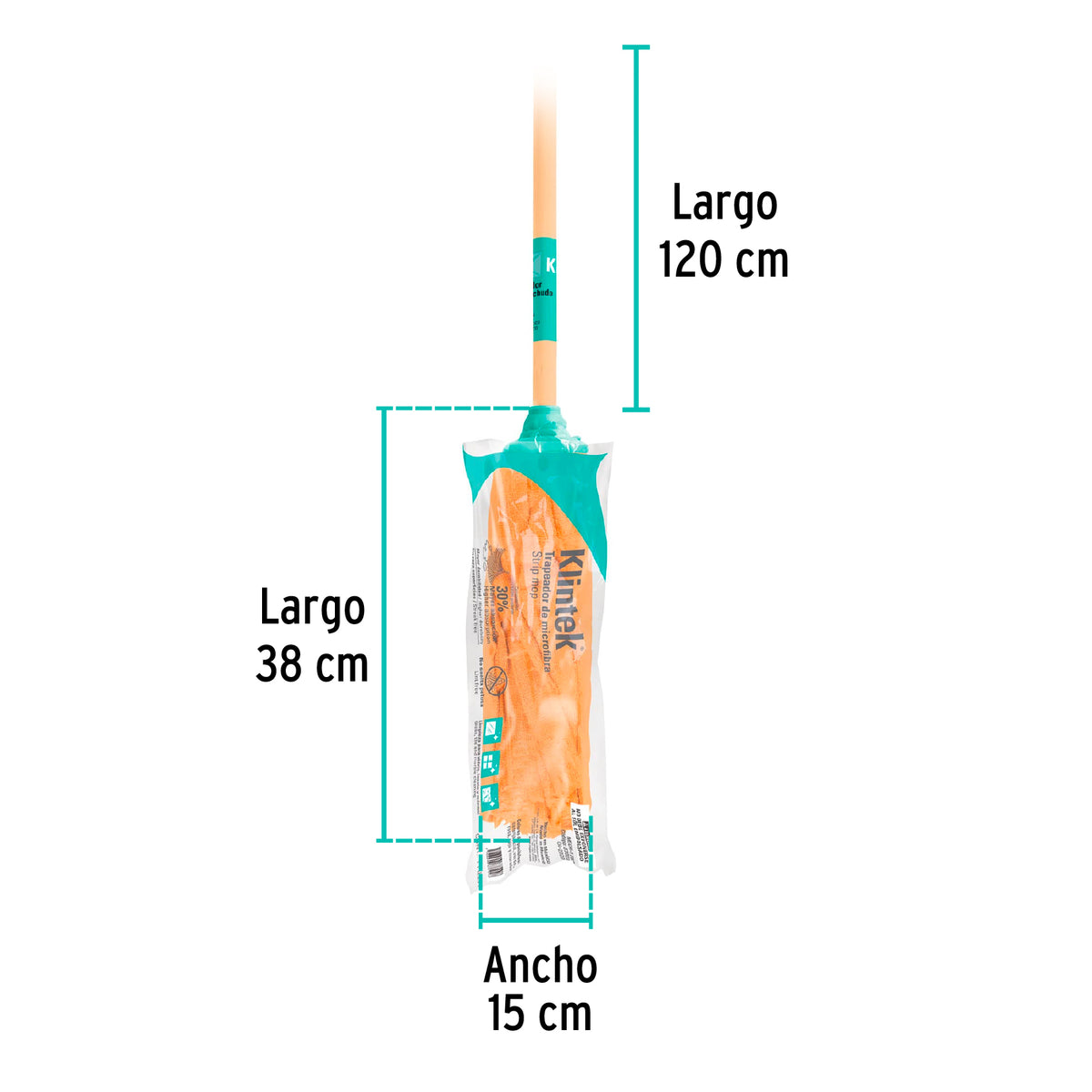 Trapeador de microfibra tipo toalla, bastón de 120 cm, KLINTEK