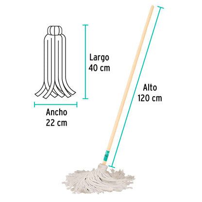 Trapeador tipo mechudo, 350 g con bastón de 120 cm, KLINTEK